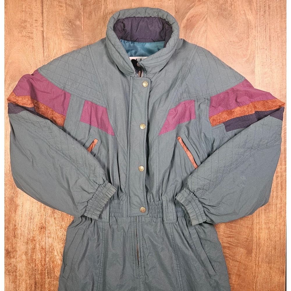 Vtg Edelweiss Skiwear Women's M Teal Purple One-Piece Snowsuit Retro - No Tag
